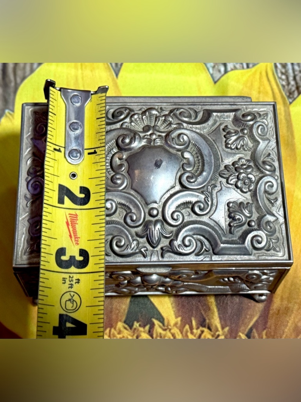 Vintage Art Nouveau Style Silver Plated Jewerly Box Trinket Box Blue Velvet - Picture 12 of 15